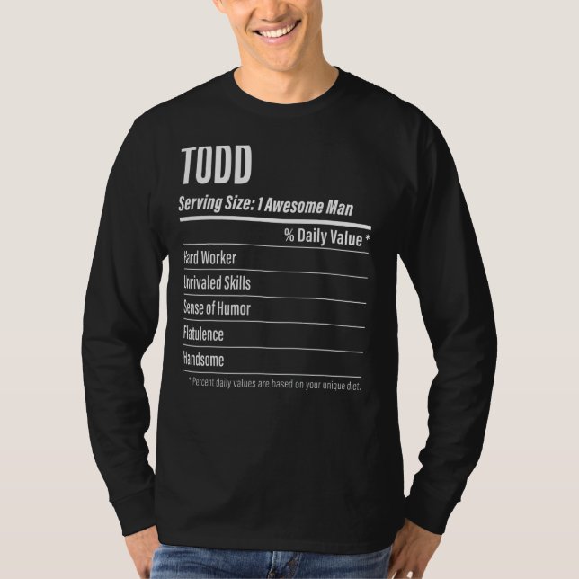 Todd Serving Size Nutrition Label Calories T-Shirt (Front)