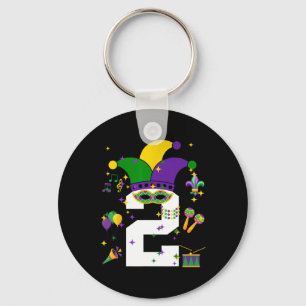 Toddler 2nd Birthday Mardi Gras Themed 2 Year Old  Key Ring