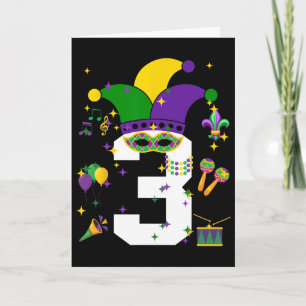Toddler 3rd Birthday Mardi Gras Themed 3 Year Old Card