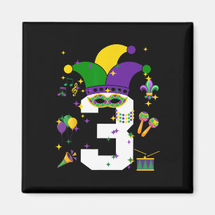 Toddler 3rd Birthday Mardi Gras Themed 3 Year Old Magnet