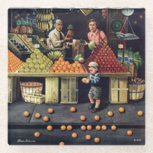Toddler and Oranges Glass Coaster