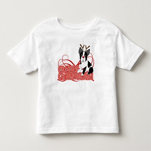 Toddler Boston Terrier Christmas Ruffle Shirt (Front)