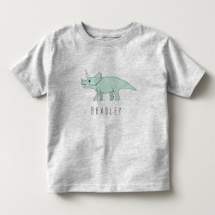 Toddler Boy Doodle Triceratops Dinosaur with Name T-Shirt