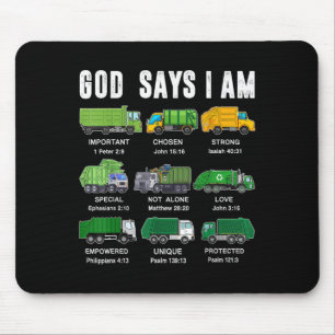 Toddler Boy God Says I Am Garbage Truck Jesus Brot Mouse Pad