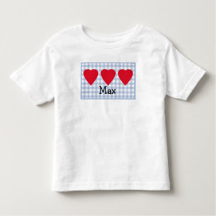 Toddler Boys Valentine Heart with Blue Plaid Toddler T-Shirt