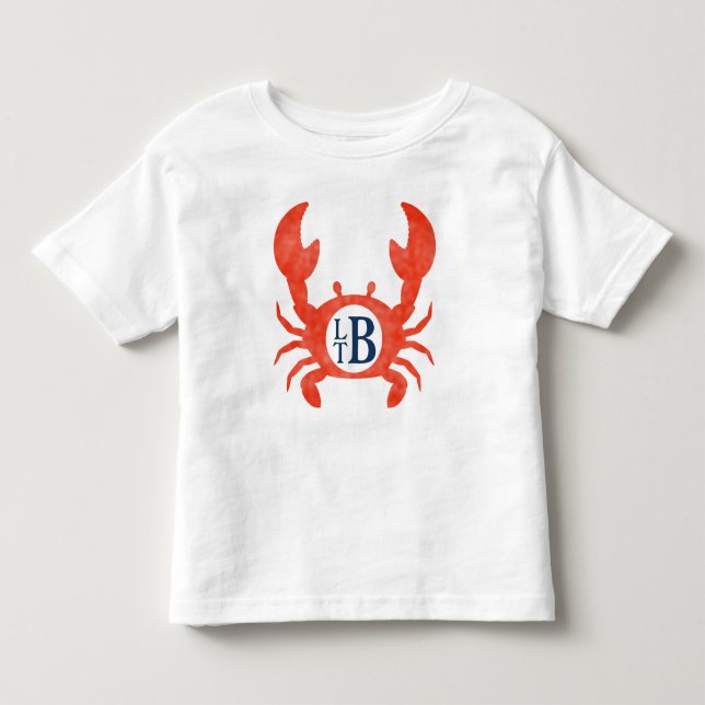 Toddler Boys Watercolor Crab Monogram Circle T-Shirt (Front)