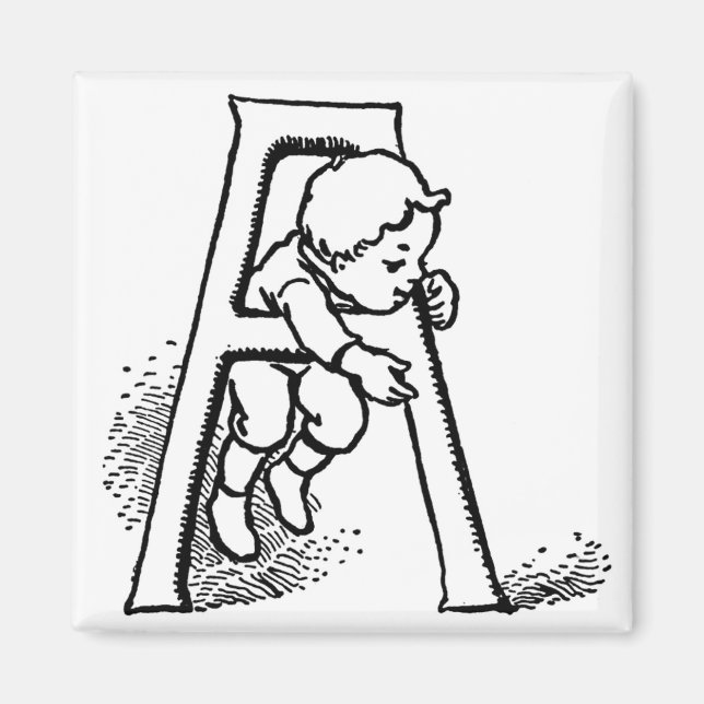 Toddler Climbing Letter 'A' - Magnet (Front)
