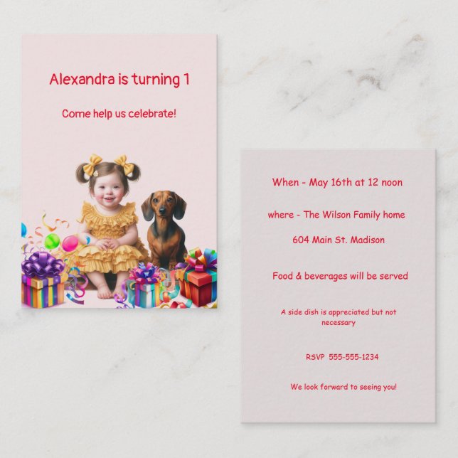 Toddler Girl Birthday Invitation (Front/Back)