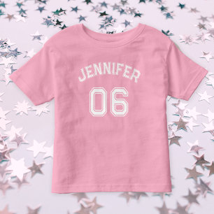 Toddler Girl Name Jersey Number Sports Pink Cotton Toddler T-Shirt