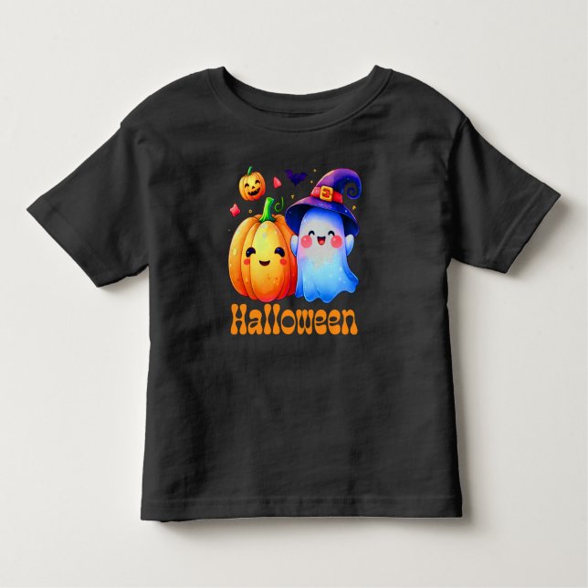 Toddler Halloween Pumpkin Bat Ghost Toddler T-Shirt (Front)
