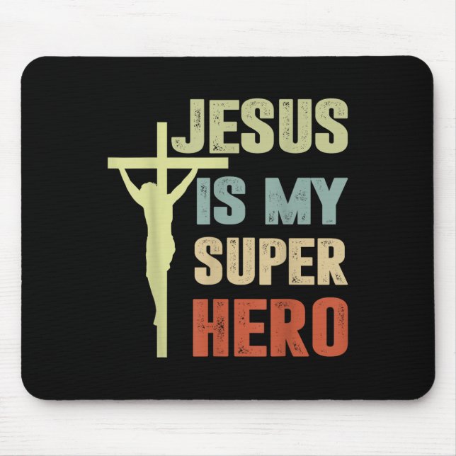 Toddler Jesus Is My Superhero Christian God Son Br Mouse Pad (Front)