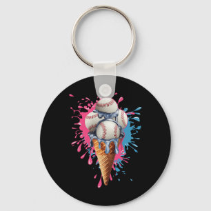 Toddler Kids Ice Cream Baseball Watercolor Sports Key Ring
