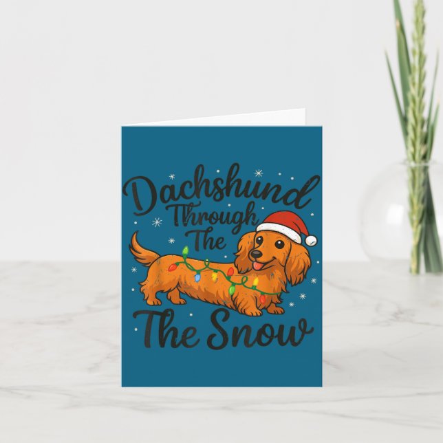 Toddler Long Hair Dachshund Through Snow Christmas Card (Front)