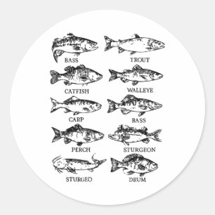 Toddler Types Freshwater Fish Funny Fisherman Men  Classic Round Sticker