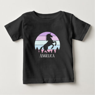 Toddler Vintage Sunset Unicorn Name Date Birthday Baby T-Shirt