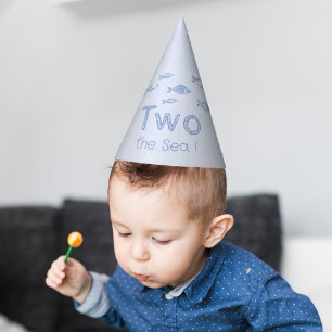 Toddlers 2nd birthday blue sea fish Party Hat