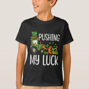 Toddlers Boys Kids Pushing My Luck Tractor St Patr T-Shirt