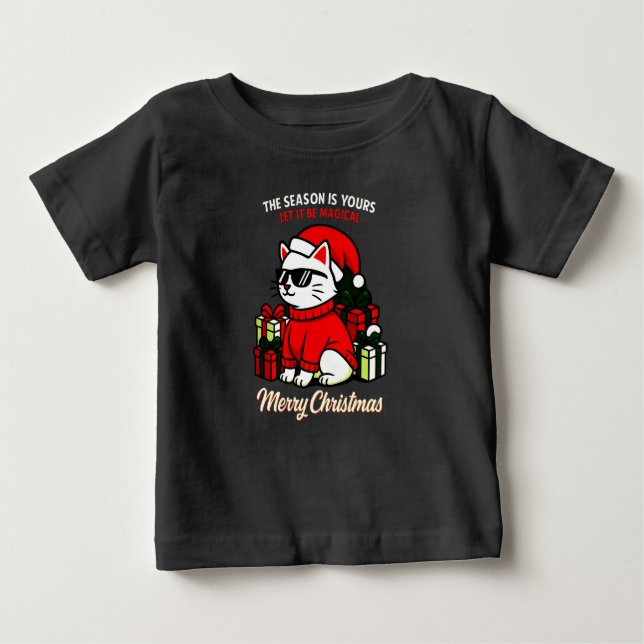 Toddler's Cool Cat Christmas funny holiday Baby T-Shirt (Front)