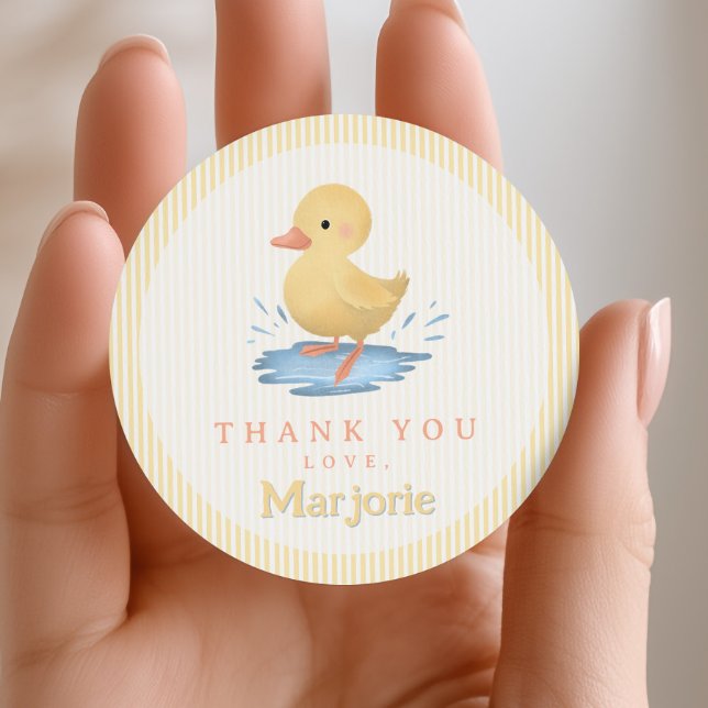 Toddlers Cute Pastel Farm Duck Birthday Favor Classic Round Sticker (Creator Uploaded)