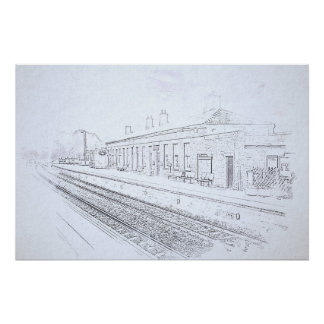 Todmorden Railway Station Sketch, Vintage Style Poster