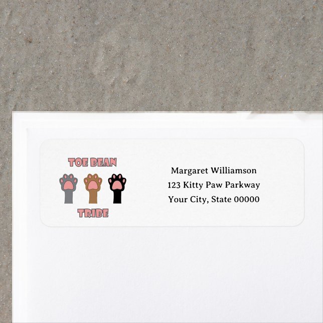 Toe Bean Tribe Cat Paws Personalise Return Address (A return address label with three cat paws and the words toe bean tribe.)