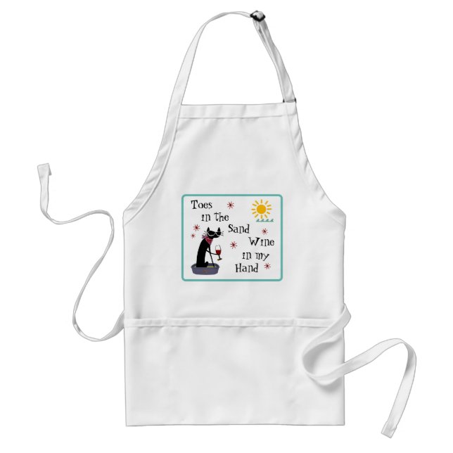 Toes in the Sand Wine in My Hand Funny Beach Cat Standard Apron (Front)