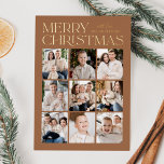 Toffee Modern Christmas 9 Photo Collage<br><div class="desc">Modern Christmas photo card featuring "Merry Christmas" displayed at the top of the design in trendy gold foil lettering with a toffee-brown background. A photo collage of 9 photos is shown below in a grid-style layout. Personalize the multi-photo Christmas card with your family name. The foil card reverses to display...</div>