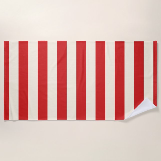 Tofu Cream Postbox Red Stripes Beach Towel (Front)