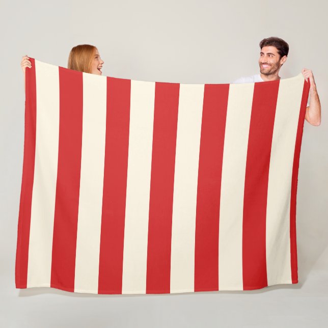 Tofu Cream Postbox Red Stripes Fleece Blanket (In Situ)