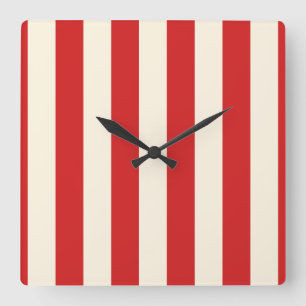 Tofu Cream Postbox Red Stripes Square Wall Clock