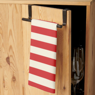 Tofu Cream Postbox Red Stripes Tea Towel