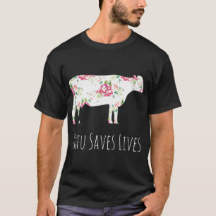 Tofu Saves Lives Animal Art Cow Vintage Floral Pri T-Shirt