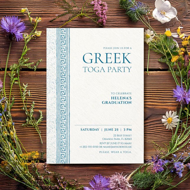 Toga Party in blue with Greek stone elements Invitation (Creator Uploaded)