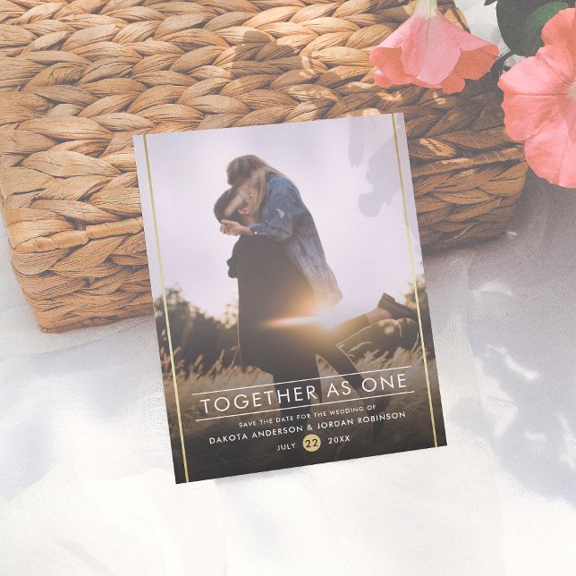 Together As One | Modern Typography & Gold Photo Announcement Postcard (Creator Uploaded)