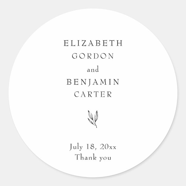Together Elegant Minimalist Wedding Thank you  Classic Round Sticker (Front)
