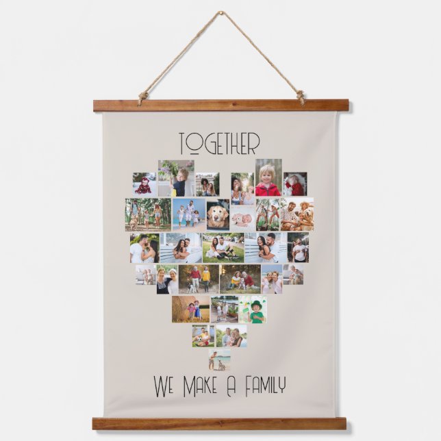 Together Family Heart Shaped 29 Photo Collage Hanging Tapestry (Front)