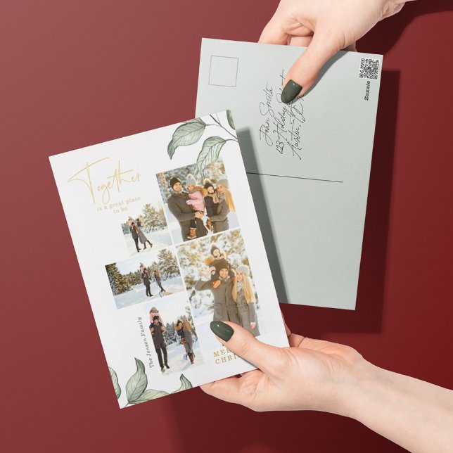 Together For Christmas Photo Gold Foil Holiday Postcard (Creator Uploaded)