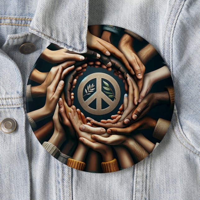 Together for Peace - many hands 6 Cm Round Badge (In Situ)