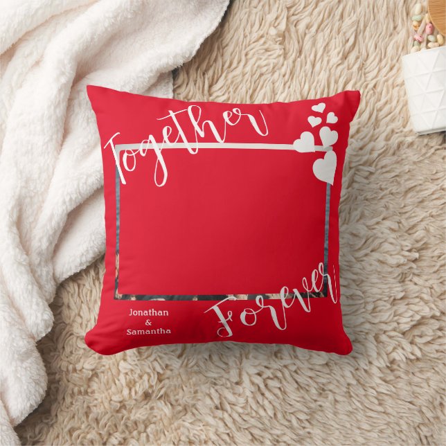 Together Forever Couple Photo with Love Hearts  Cushion (Blanket)