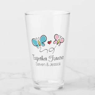 Together Forever cute butterflies newly weds glass