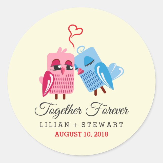 Together Forever Love birds Wedding Favour sticker (Front)