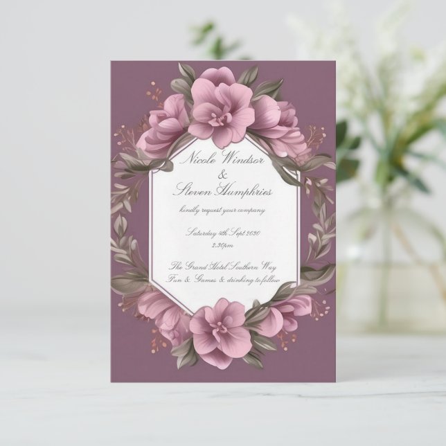Together Forever Mauve Floral Wedding Invitation (Standing Front)