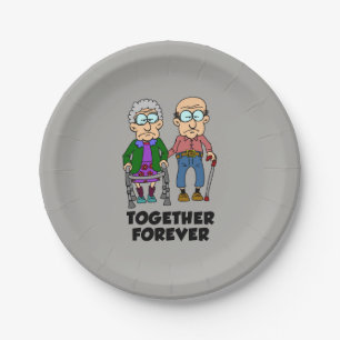 Together Forever Old Couple Anniversary Plates