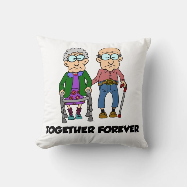Together Forever Old Couple Cartoon Funny Pillow (Front)
