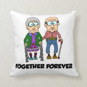 Together Forever Old Couple Cartoon Funny Pillow