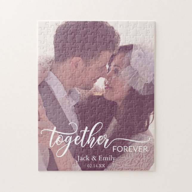 Together Forever Typography Custom Photo Name Date Jigsaw Puzzle (Vertical)