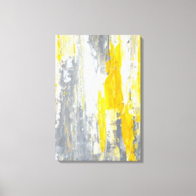 'Together' Grey and Yellow Abstract Art Canvas Print (Front)