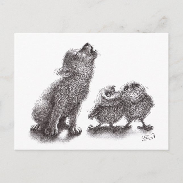 Together Howling - Wolf meets Owls Postcard (Front)
