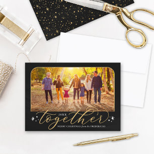 Together in 2022 Black and Gold Family Photo Holiday Card