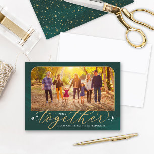 Together in 2022 Green and Gold Family Photo Holiday Card